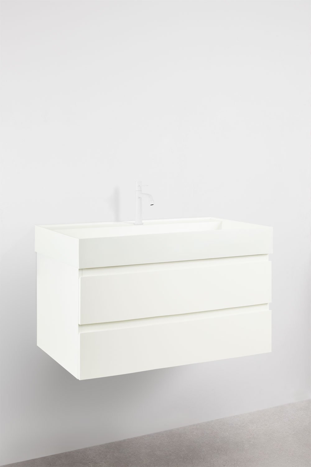 Ensemble de meuble de salle de bain en bois et placage de frêne avec lavabo intégré Ona, image de la galerie 3