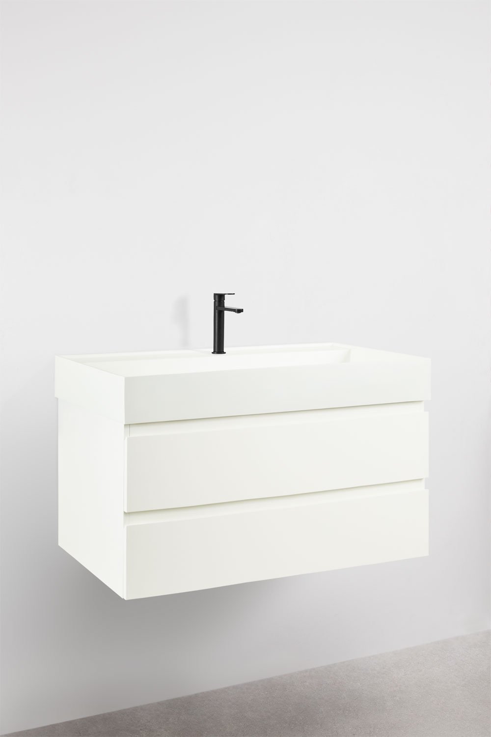 Ensemble de meuble de salle de bain en bois et placage de frêne avec lavabo intégré Ona, image de la galerie 3