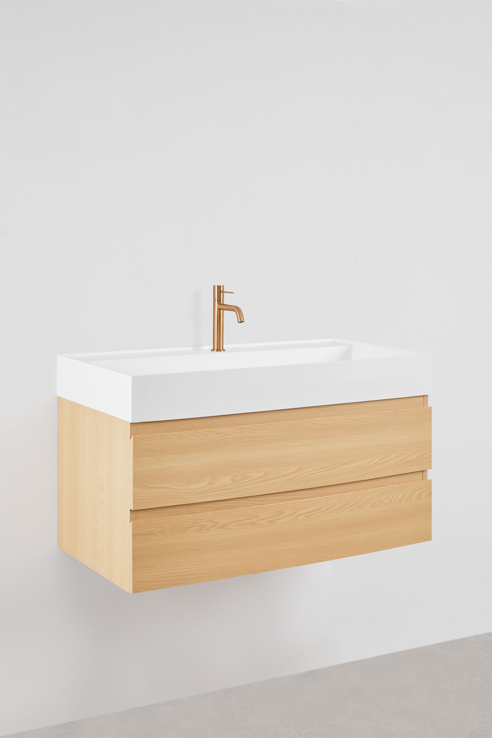 Ensemble de meuble de salle de bain en bois et placage de frêne avec lavabo intégré Ona, image de la galerie 3