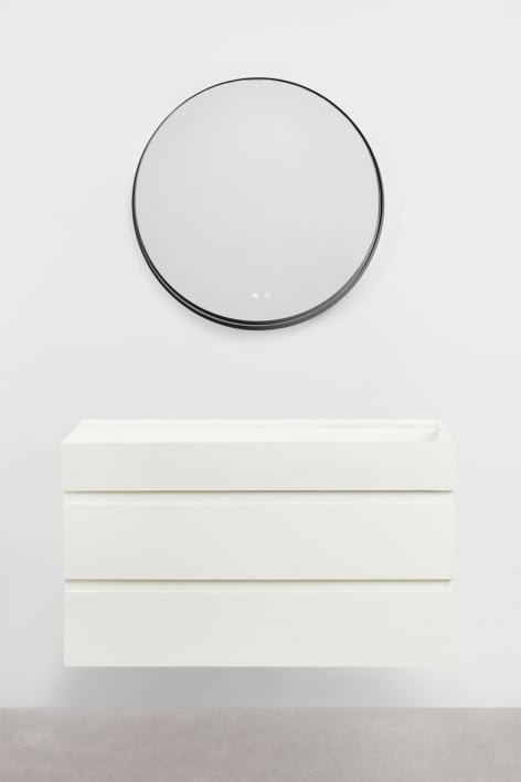 Ensemble de meuble de salle de bain en bois et placage de frêne avec lavabo intégré Ona - Blanc