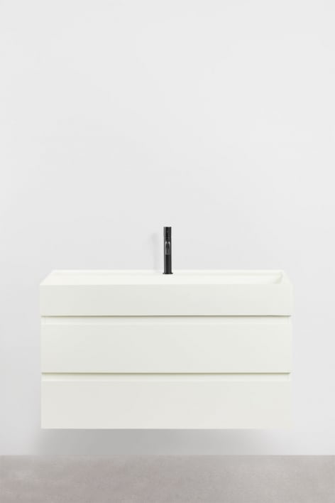 Ensemble de meuble de salle de bain en bois et placage de frêne avec lavabo intégré Ona - Blanc