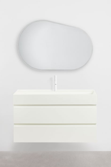 Ensemble de meuble de salle de bain en bois et placage de frêne avec lavabo intégré Ona - Blanc