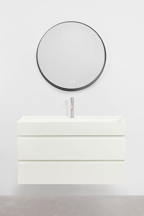 Ensemble de meuble de salle de bain en bois et placage de frêne avec lavabo intégré Ona - Blanc