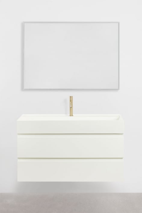 Ensemble de meuble de salle de bain en bois et placage de frêne avec lavabo intégré Ona - Blanc