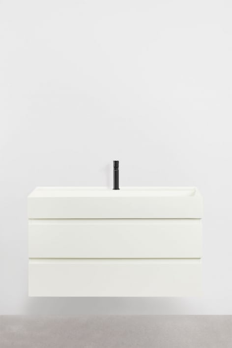 Ensemble de meuble de salle de bain en bois et placage de frêne avec lavabo intégré Ona - Blanc