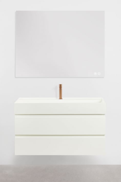 Ensemble de meuble de salle de bain en bois et placage de frêne avec lavabo intégré Ona - Blanc