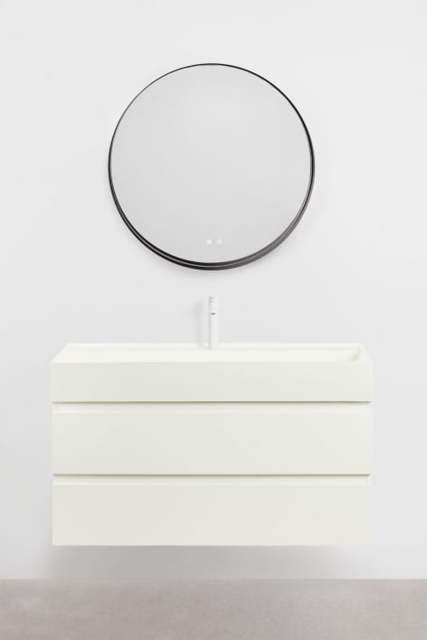 Ensemble de meuble de salle de bain en bois et placage de frêne avec lavabo intégré Ona - Blanc