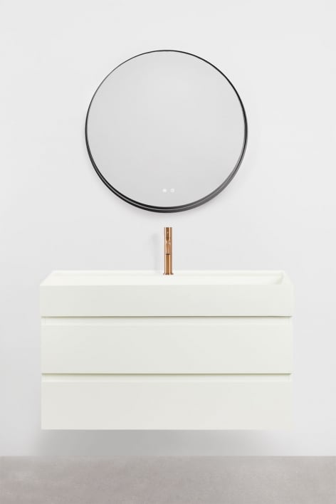 Ensemble de meuble de salle de bain en bois et placage de frêne avec lavabo intégré Ona - Blanc