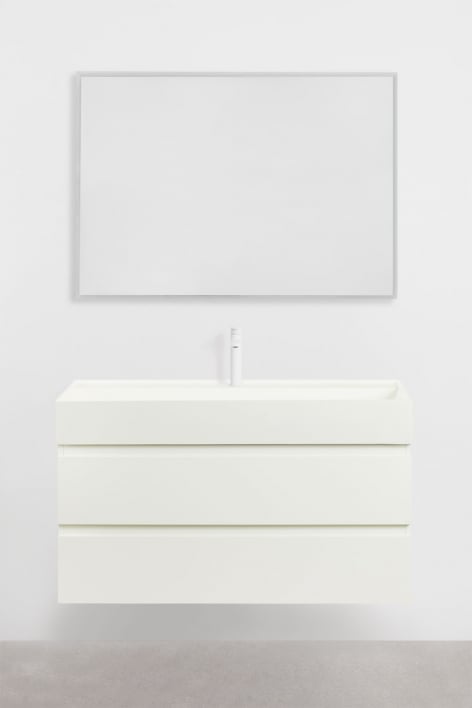 Ensemble de meuble de salle de bain en bois et placage de frêne avec lavabo intégré Ona - Blanc