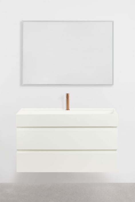 Ensemble de meuble de salle de bain en bois et placage de frêne avec lavabo intégré Ona - Blanc