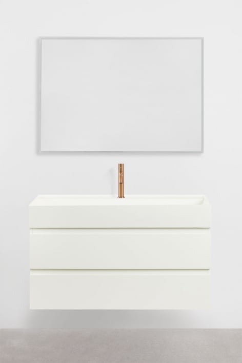 Ensemble de meuble de salle de bain en bois et placage de frêne avec lavabo intégré Ona - Blanc