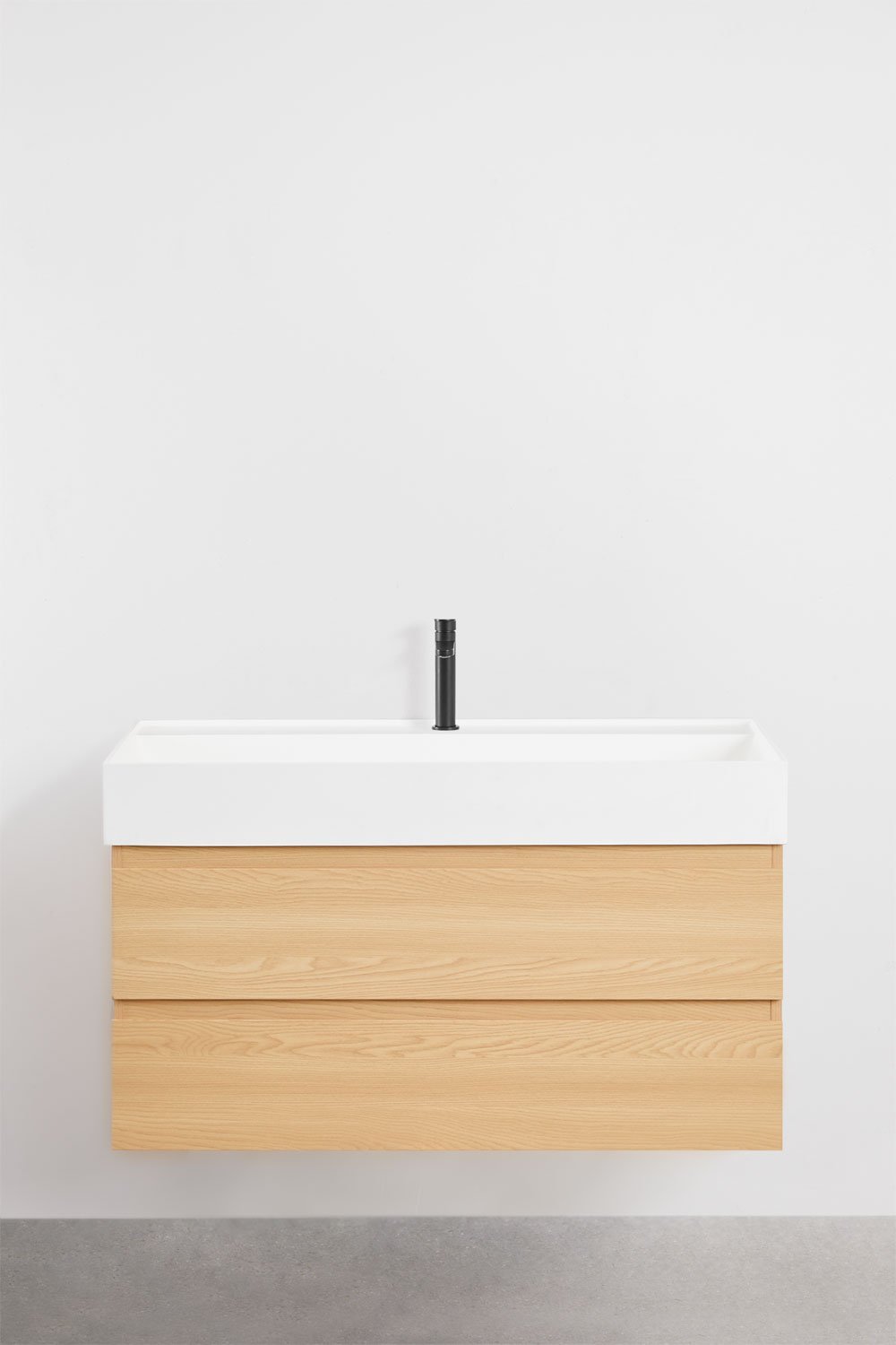 Ensemble de meuble de salle de bain en bois et placage de frêne avec lavabo intégré Ona, image de la galerie 2
