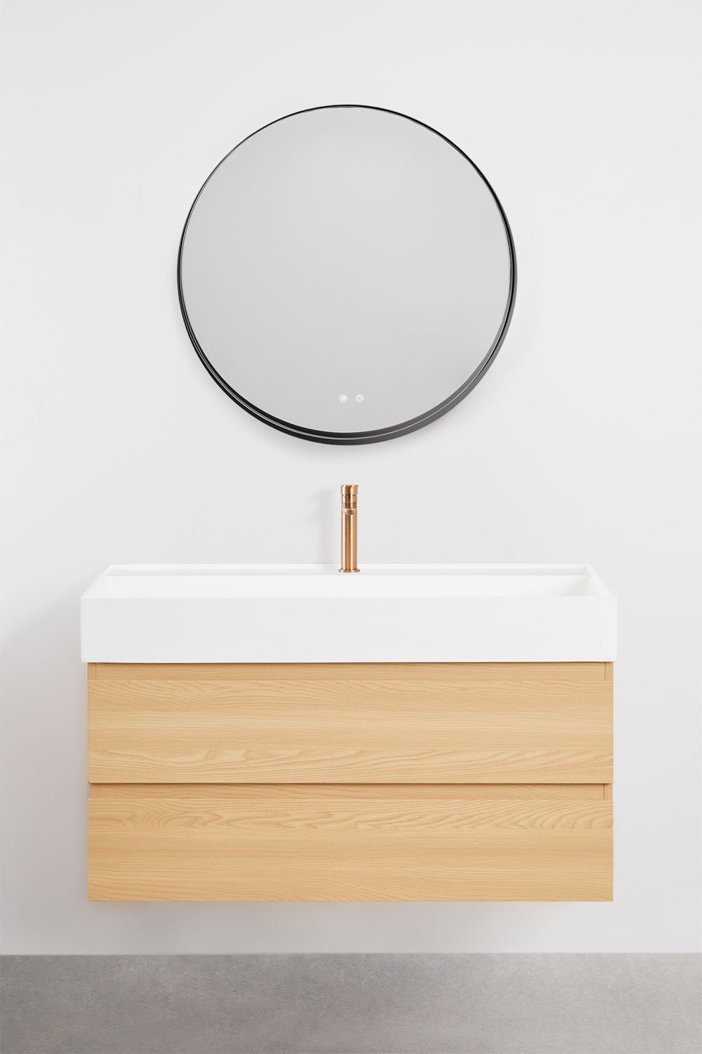 Ensemble de meuble de salle de bain en bois et placage de frêne avec lavabo intégré Ona, image de la galerie 2