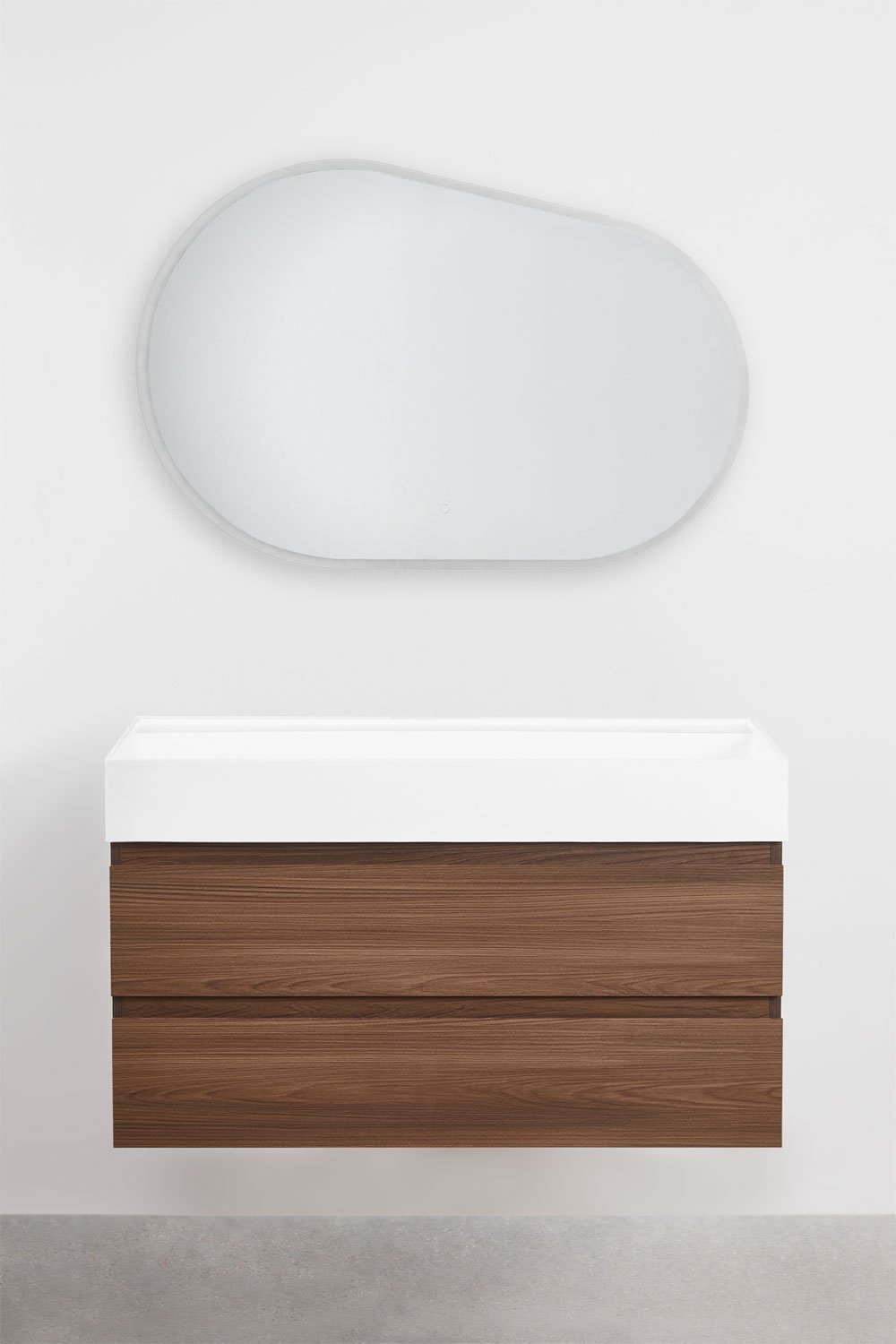 Ensemble de meuble de salle de bain en bois et placage de frêne avec lavabo intégré Ona, image de la galerie 2