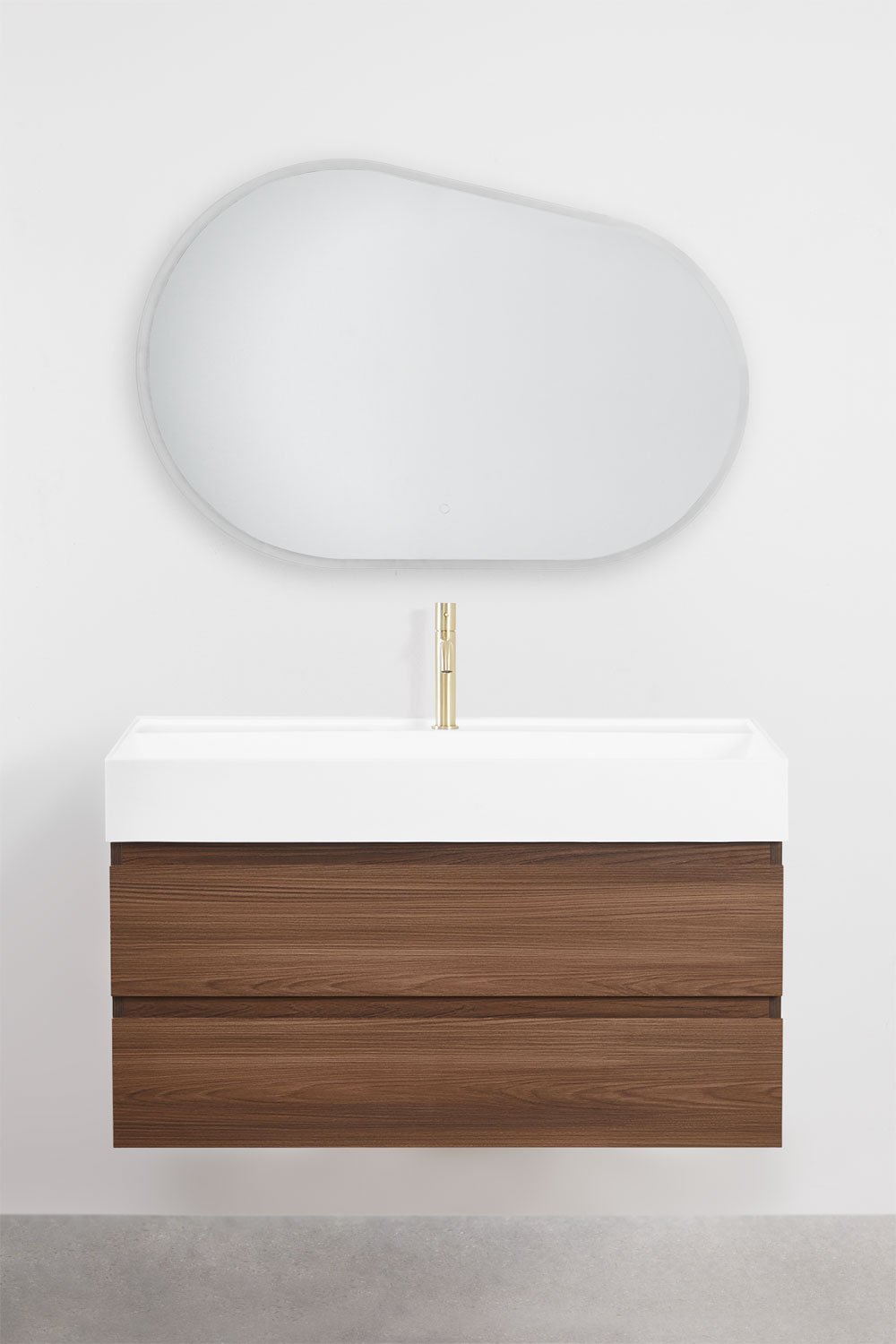 Ensemble de meuble de salle de bain en bois et placage de frêne avec lavabo intégré Ona, image de la galerie 2