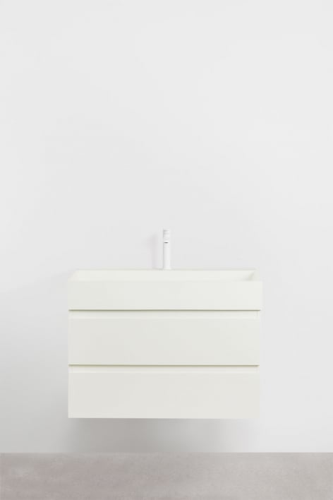 Ensemble de meuble de salle de bain en bois et placage de frêne avec lavabo intégré Ona - Blanc