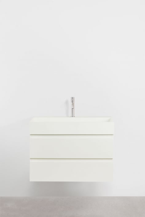 Ensemble de meuble de salle de bain en bois et placage de frêne avec lavabo intégré Ona - Blanc