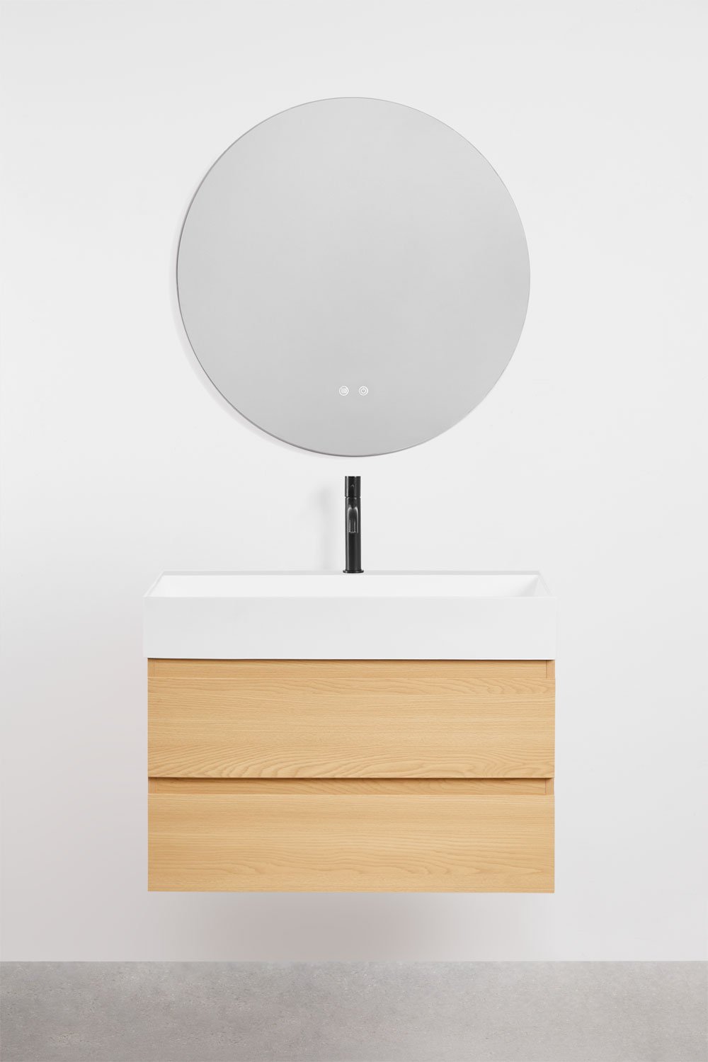 Ensemble de meuble de salle de bain en bois et placage de frêne avec lavabo intégré Ona, image de la galerie 2