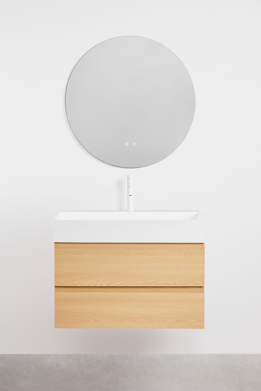 Ensemble de meuble de salle de bain en bois et placage de frêne avec lavabo intégré Ona, image de la galerie 2