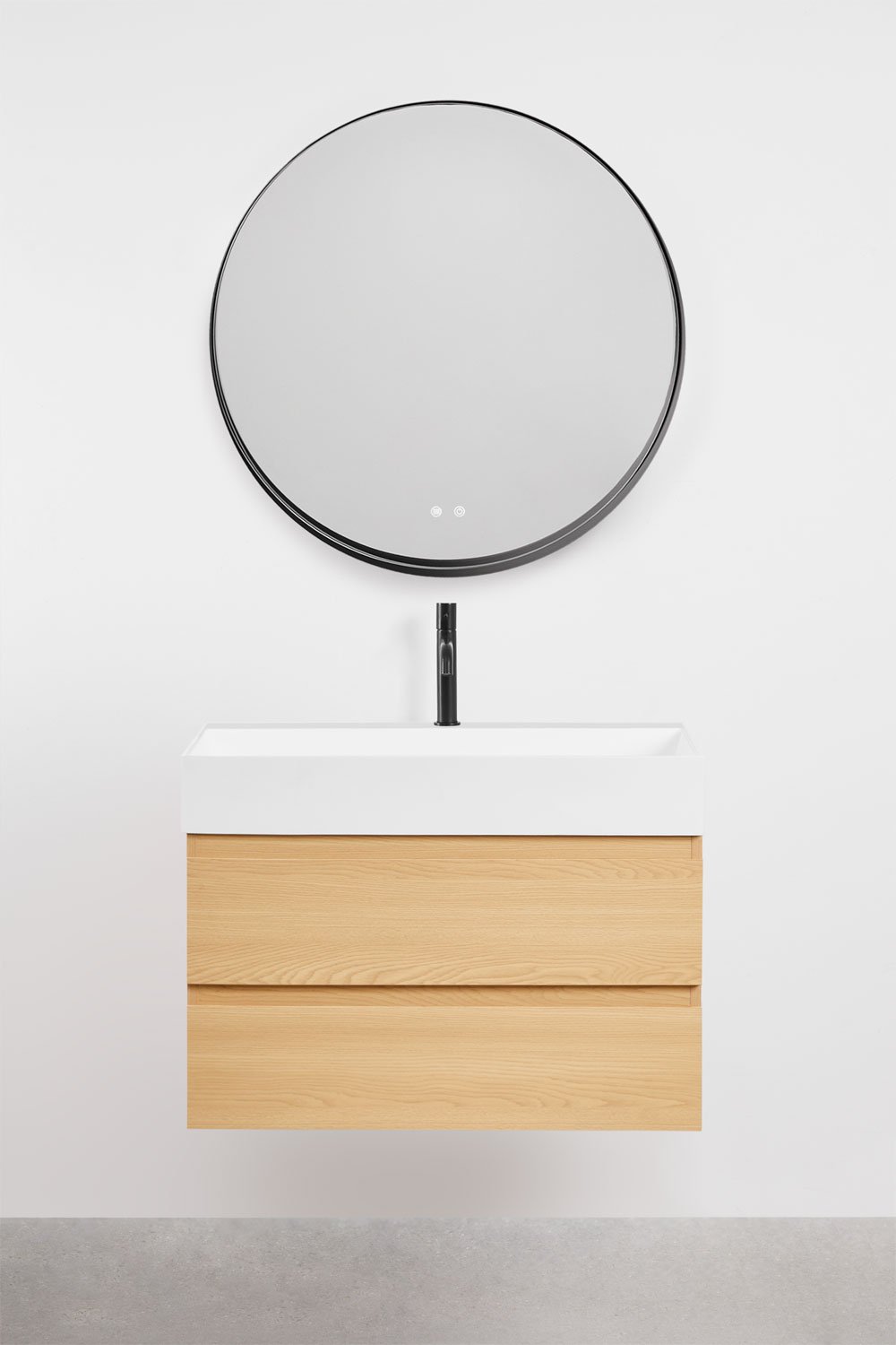 Ensemble de meuble de salle de bain en bois et placage de frêne avec lavabo intégré Ona, image de la galerie 2