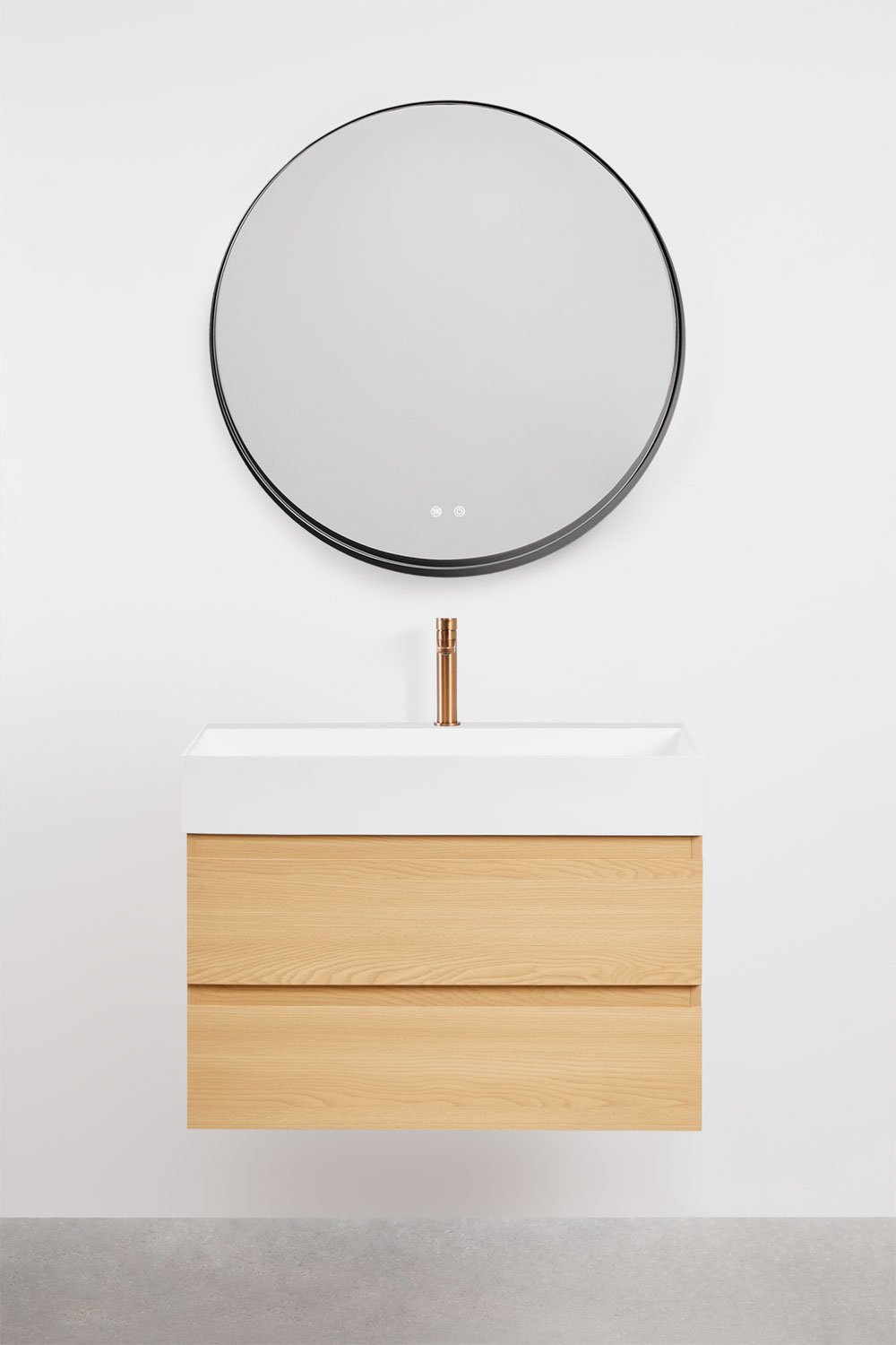 Ensemble de meuble de salle de bain en bois et placage de frêne avec lavabo intégré Ona, image de la galerie 2