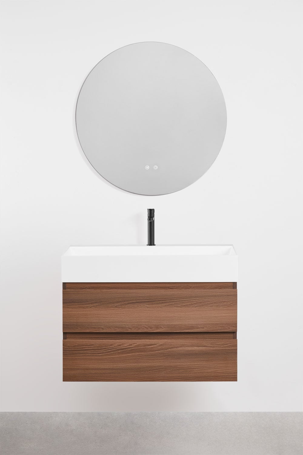 Ensemble de meuble de salle de bain suspendu en bois et placage de frêne avec lavabo intégré Ona, image de la galerie 2