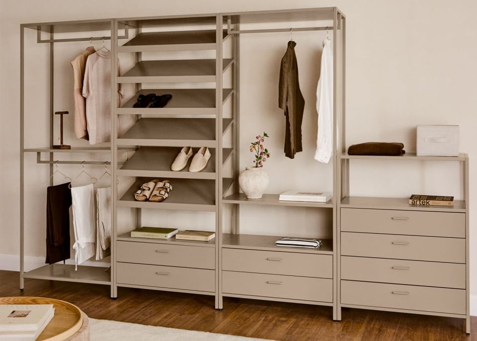 Armoire modulaire ouverte 4 pièces Janine avec tiroirs en acier