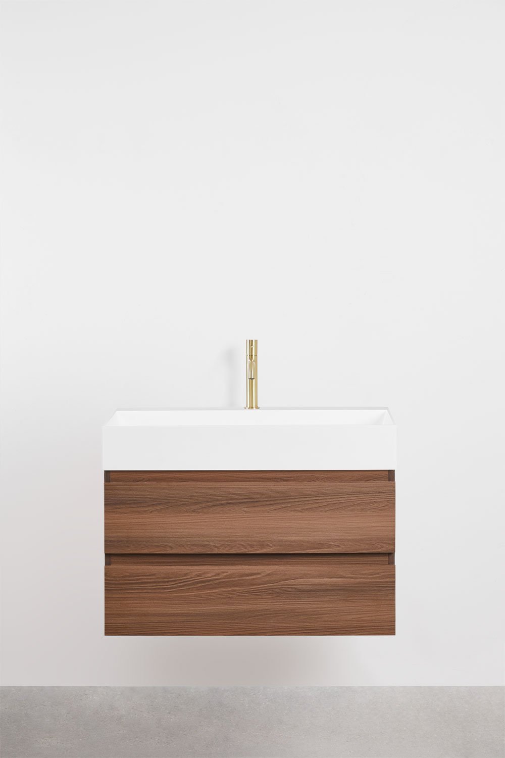 Ensemble de meuble de salle de bain suspendu en bois et placage de frêne avec lavabo intégré Ona, image de la galerie 2