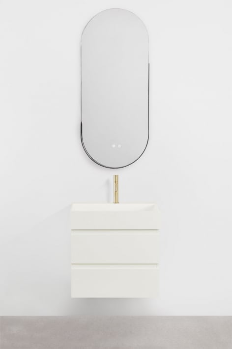 Ensemble de meuble de salle de bain en bois et placage de frêne avec lavabo intégré Ona - Blanc