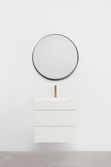 Ensemble de meuble de salle de bain en bois et placage de frêne avec lavabo intégré Ona - Blanc