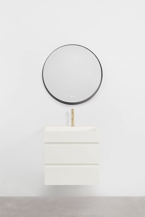 Ensemble de meuble de salle de bain en bois et placage de frêne avec lavabo intégré Ona - Blanc