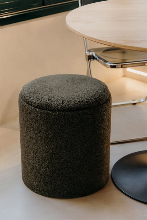 Pouf rond rembourré Berkeleni avec plateau et rangement
