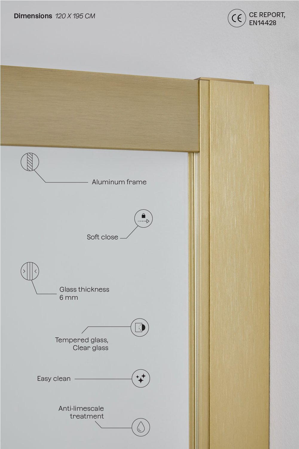 Mampara de douche à accès frontal avec porte coulissante à fermeture douce, verre trempé 6 mm et aluminium Dover, image de la galerie 4