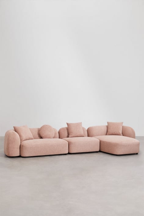 Canapé modulaire avec méridienne droite en 3 pièces en chenille Coco - Chenille Rose Quartz