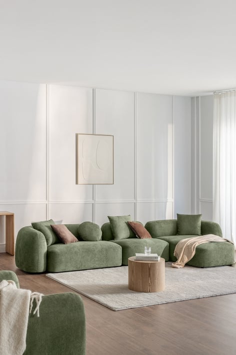 Canapé modulaire avec méridienne droite en 3 pièces en chenille Coco