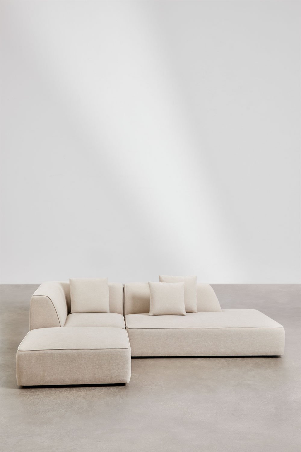 Canapé d'angle modulable Cardea 2 pièces avec méridienne droite et pouf rembourré, image de la galerie 3