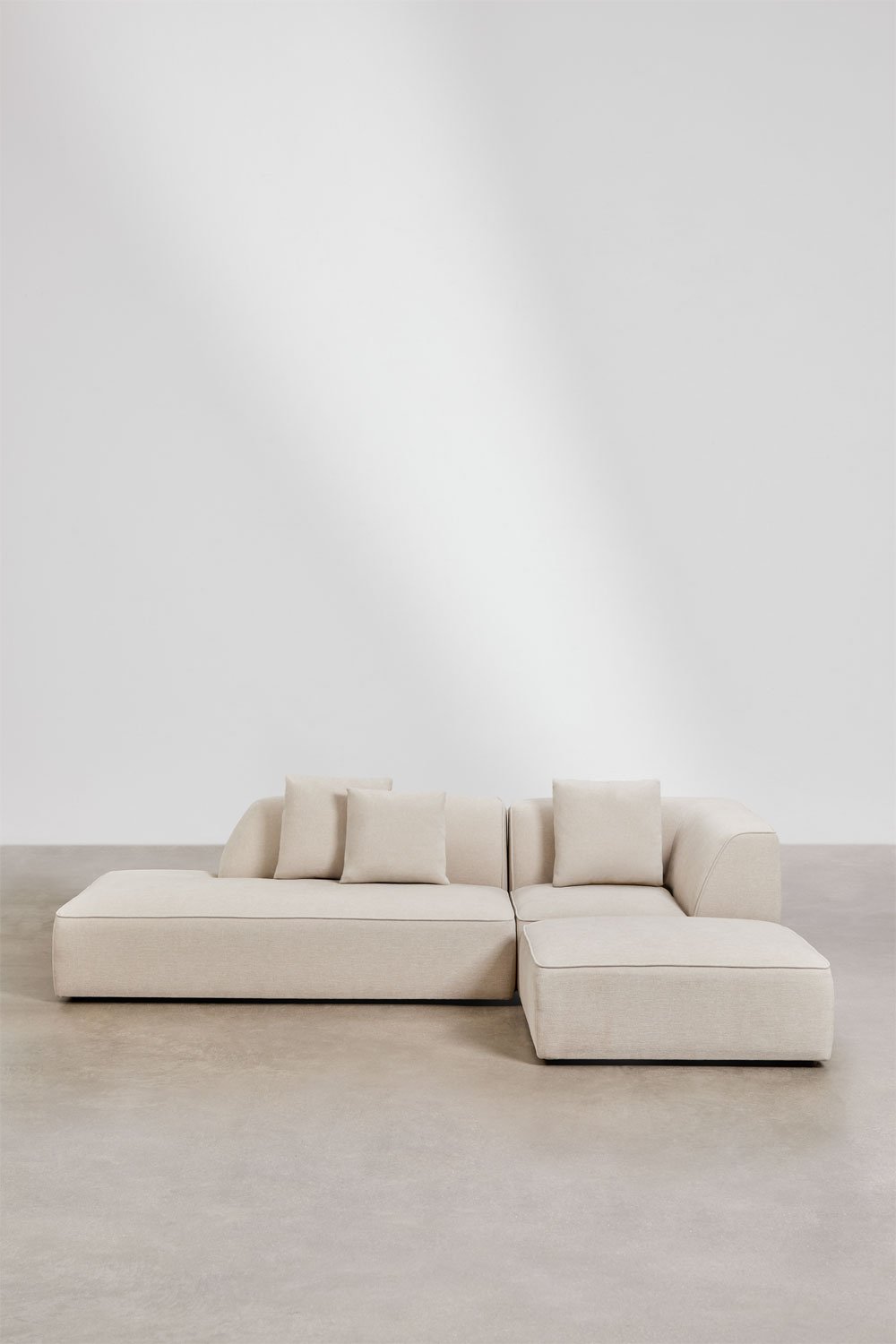 Canapé d'angle modulable Cardea 2 pièces avec méridienne gauche et pouf rembourré, image de la galerie 3