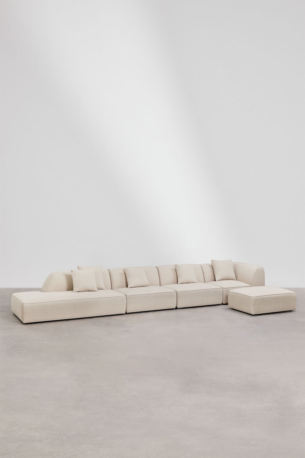 Canapé d'angle modulable Cardea 4 pièces avec méridienne gauche et pouf rembourré, image de la galerie 1