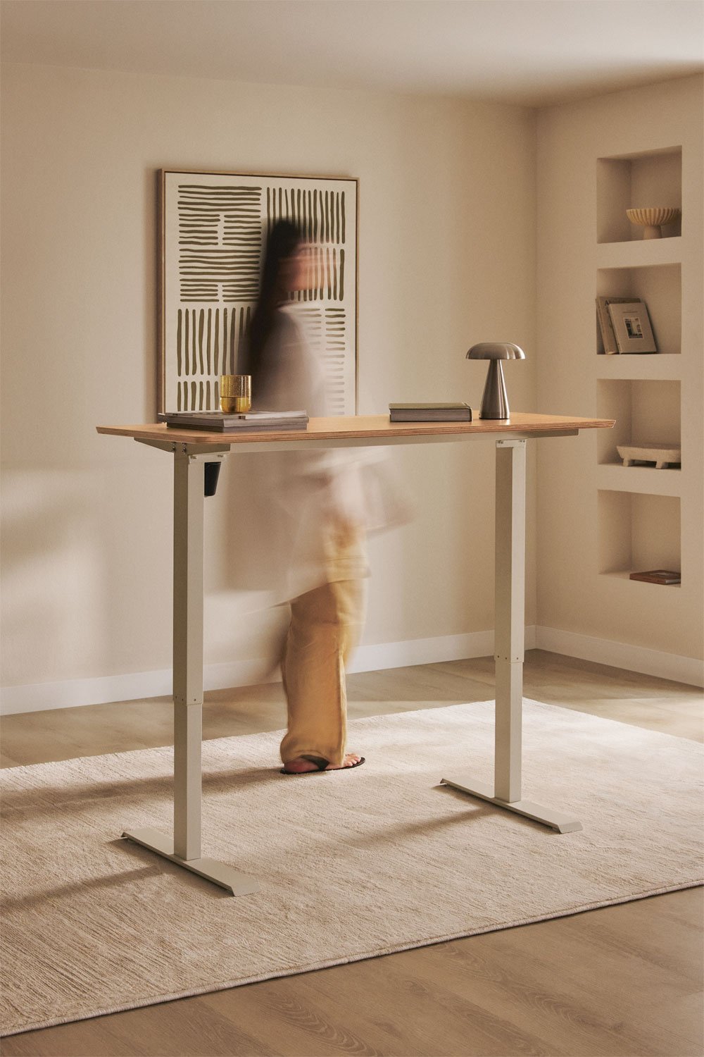 Bureau rectangulaire Serpi avec relevage électrique 120 x 60 cm, avec fonction mémoire, en bois et fer, image de la galerie 2