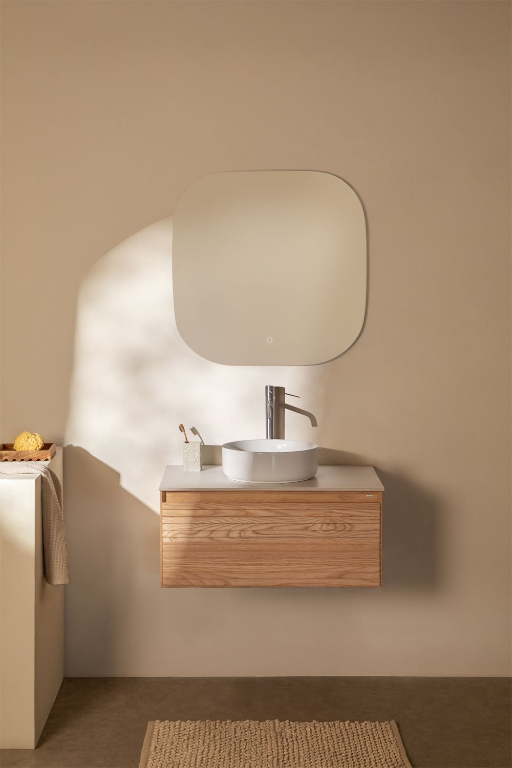 Ensemble de meuble de salle de bain suspendu 80x50 cm en bois de frêne Tedrik, image de la galerie 1