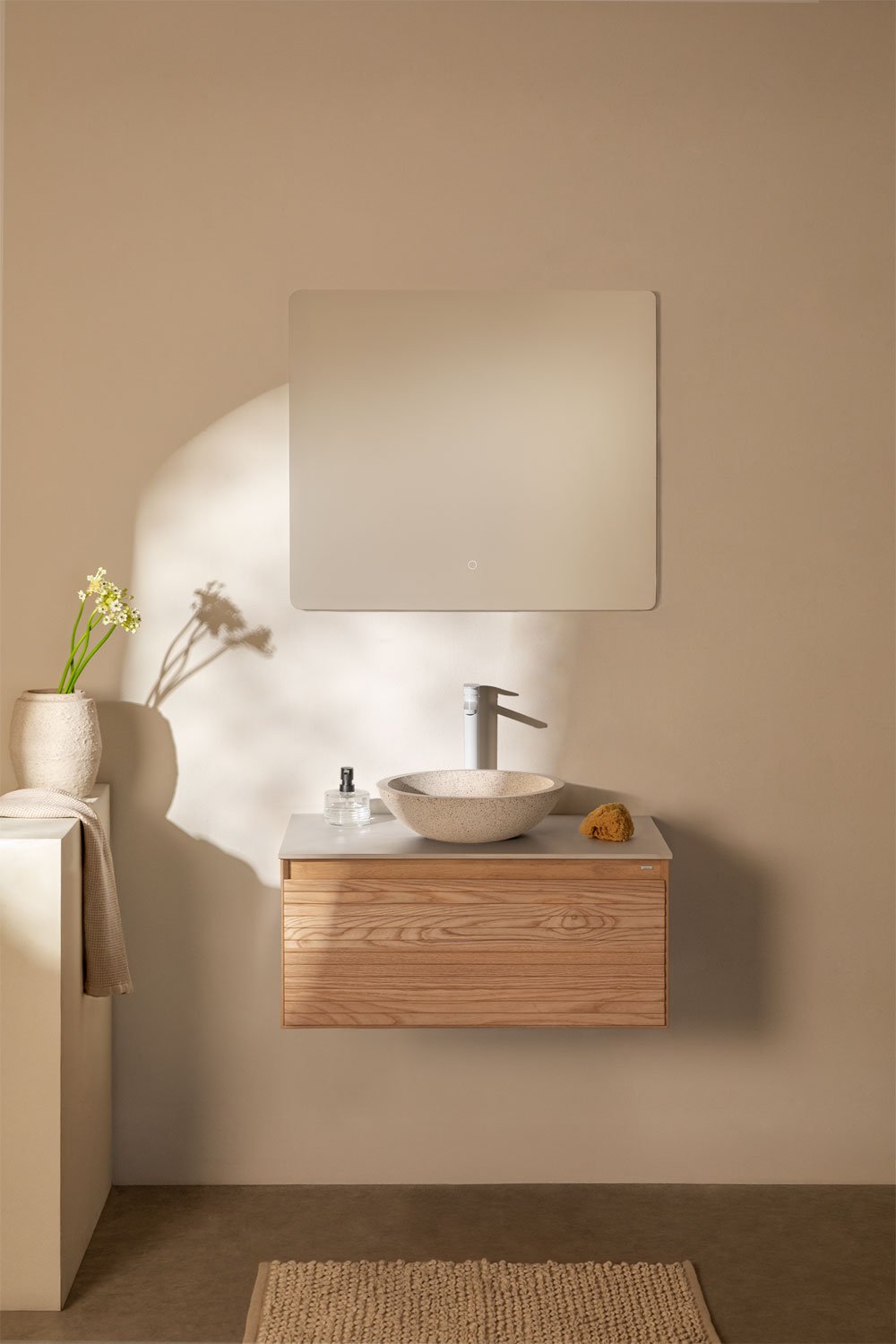 Ensemble de meuble de salle de bain suspendu 80x50 cm en bois de frêne Tedrik, image de la galerie 1