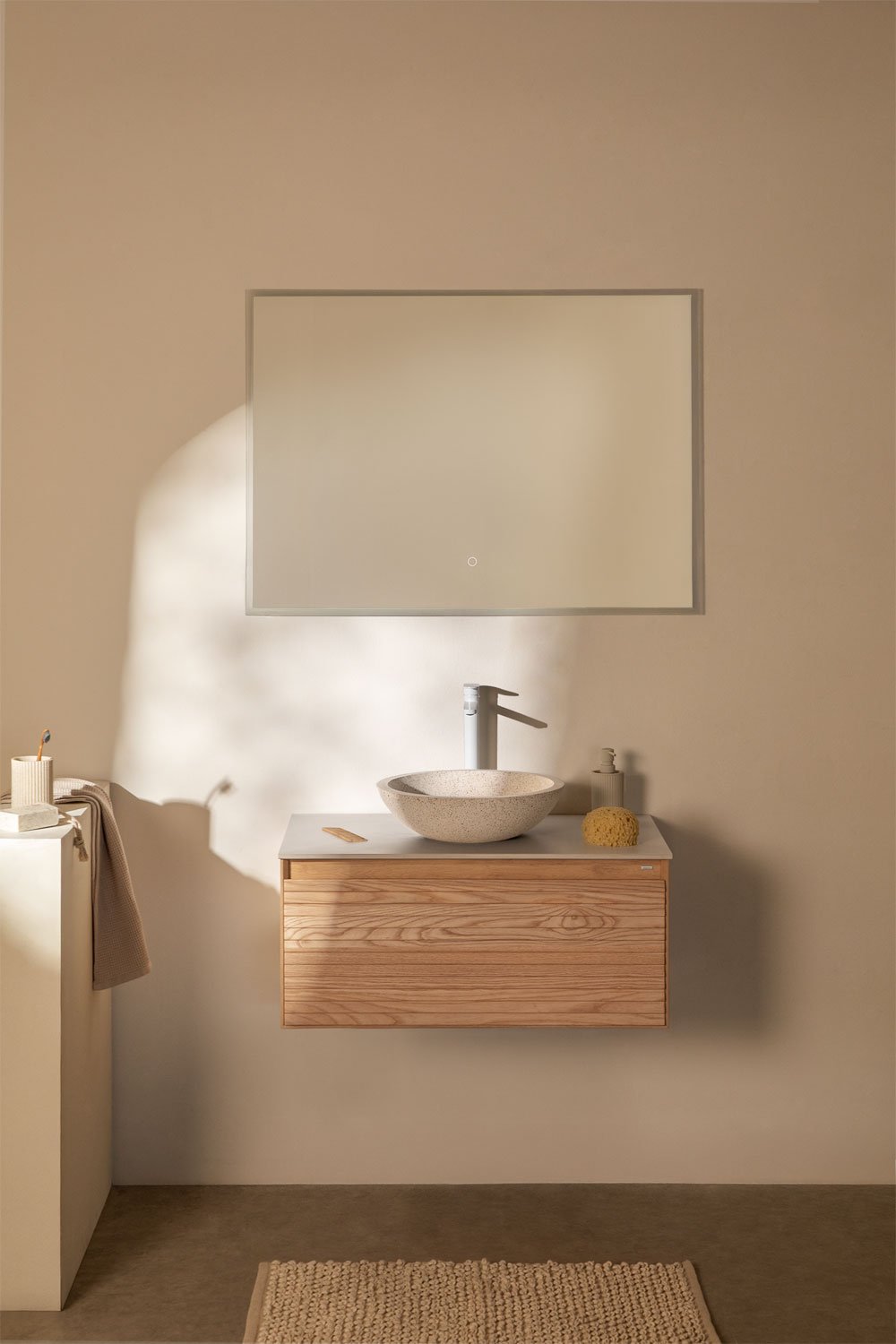 Ensemble de meuble de salle de bain suspendu 80x50 cm en bois de frêne Tedrik, image de la galerie 1