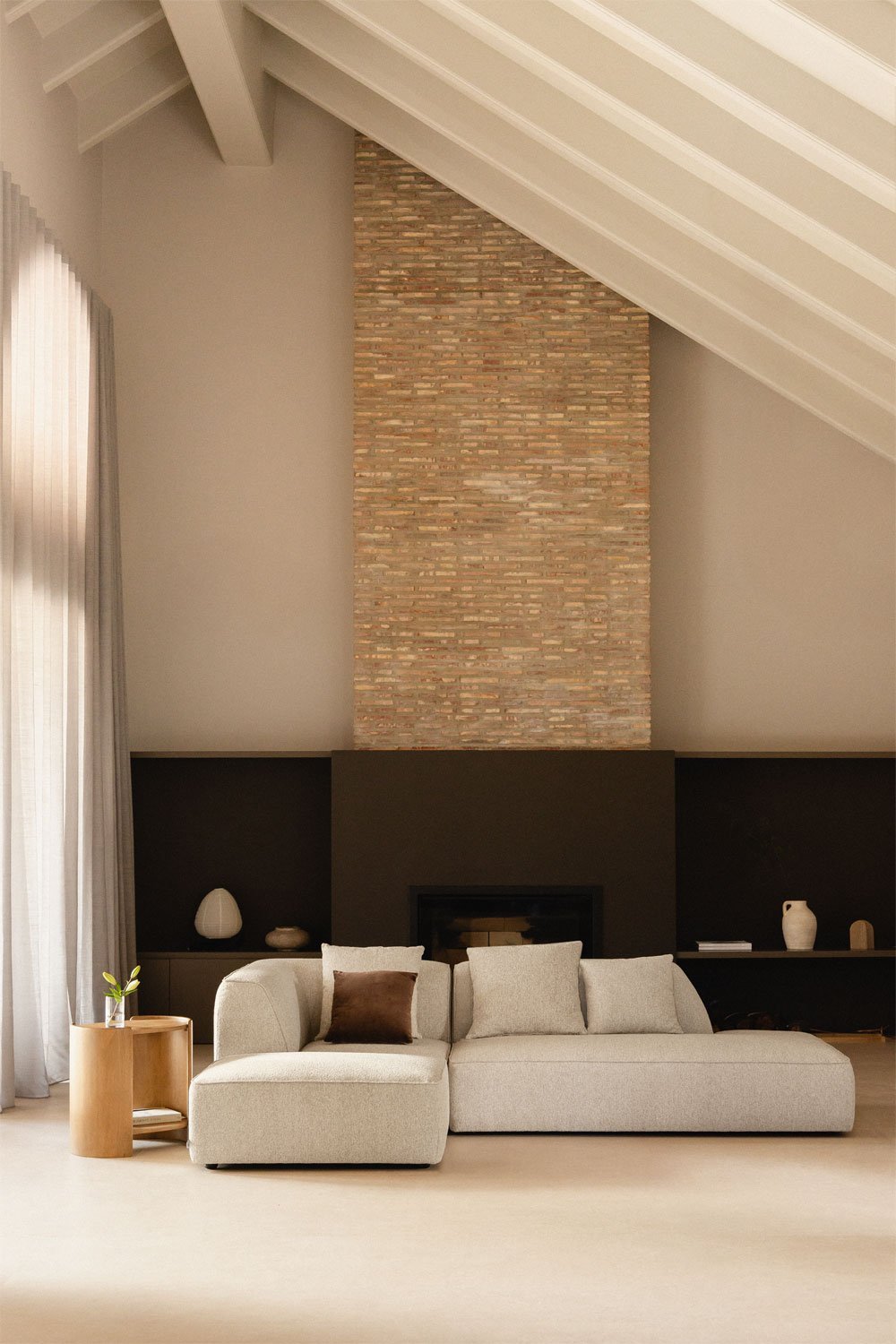Canapé d'angle modulable Cardea 2 pièces avec méridienne droite et pouf rembourré, image de la galerie 1