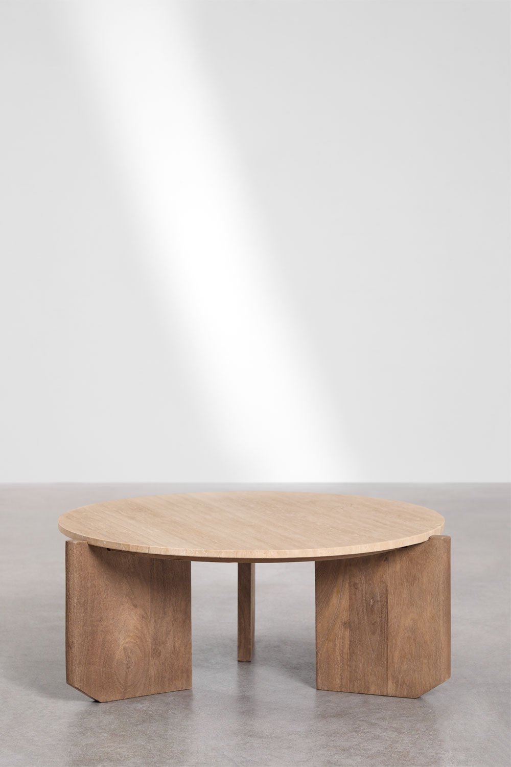 Table basse ronde en pierre naturelle et bois de manguier Lavinia, image de la galerie 3