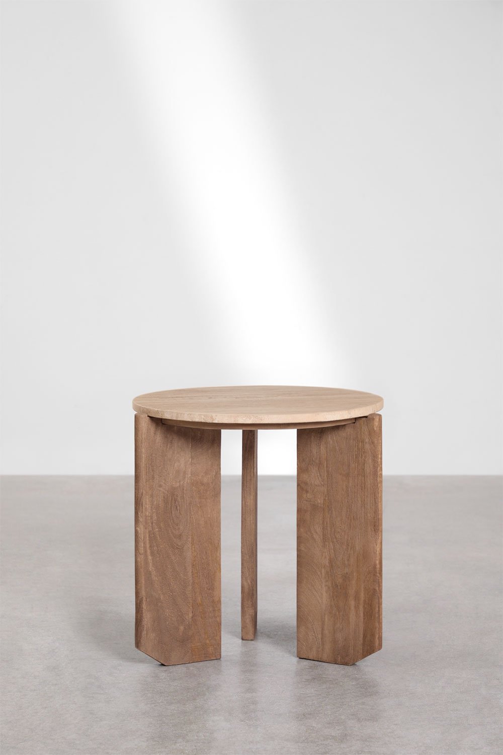 Table d'appoint ronde Lavinia Ø50 cm en pierre naturelle et bois de manguier, image de la galerie 3