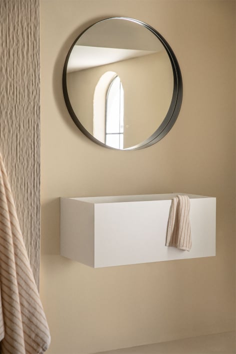 Ensemble de meubles de salle de bain en résine avec lavabo intégré et éclairage LED Nerine - Blanc