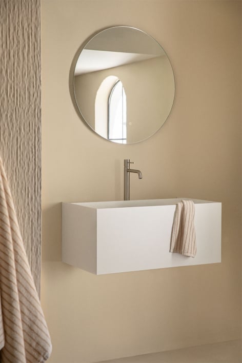 Ensemble de meubles de salle de bain en résine avec lavabo intégré et éclairage LED Nerine - Blanc