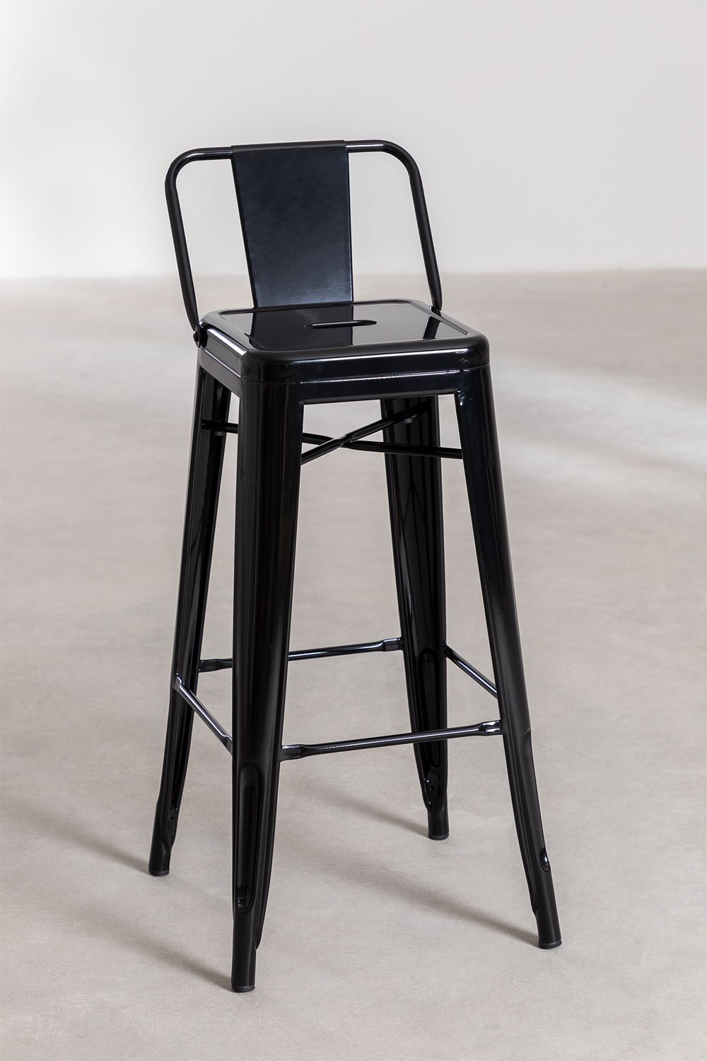 Tabouret haut ↑75 cm avec dossier en acier Lix, image de la galerie 3
