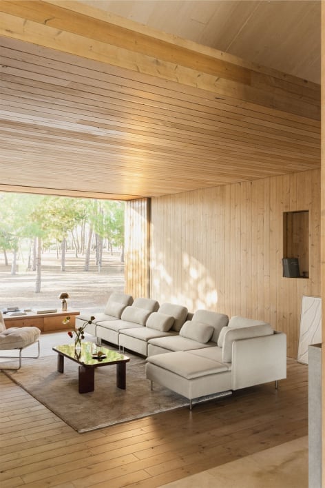 Canapé modulable Oriol 5 pièces avec méridienne droite - Tissu Beige crème