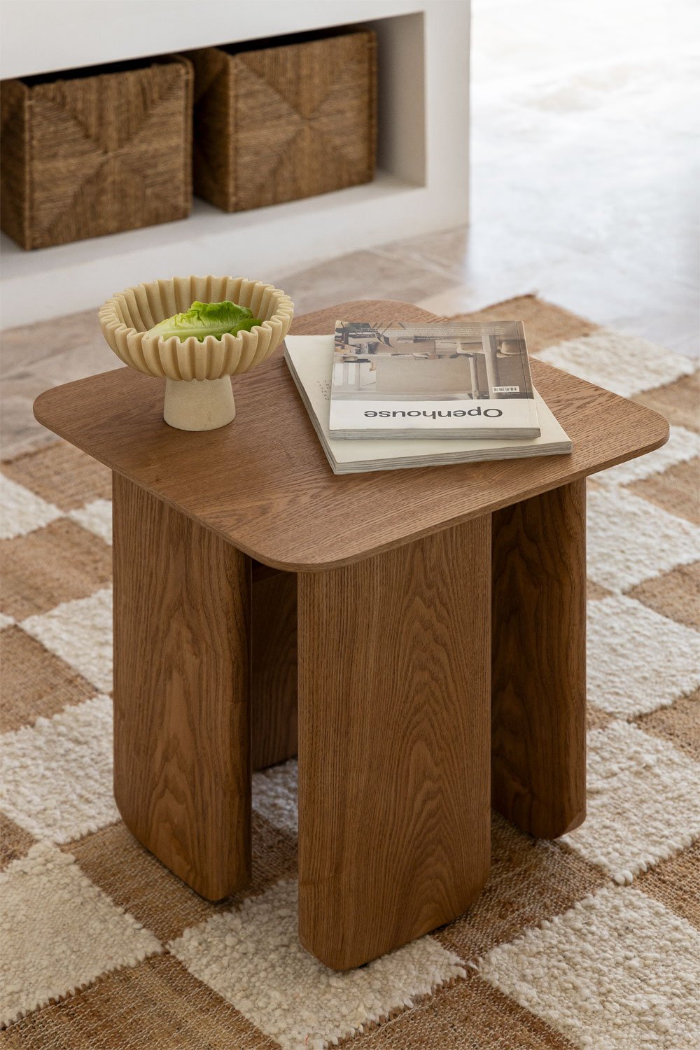 Table basse carrée 50x50 cm en MDF et placage de frêne Ginger, image de la galerie 1